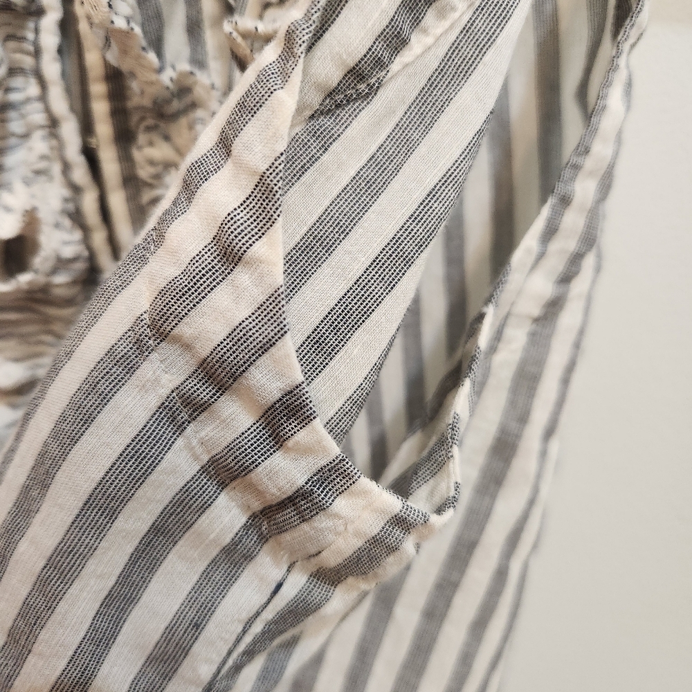 Rebecca Taylor Womens Gray Striped Ruffle V-Neck Sleeveless Blouse Top Size 2 - Picture 6 of 9